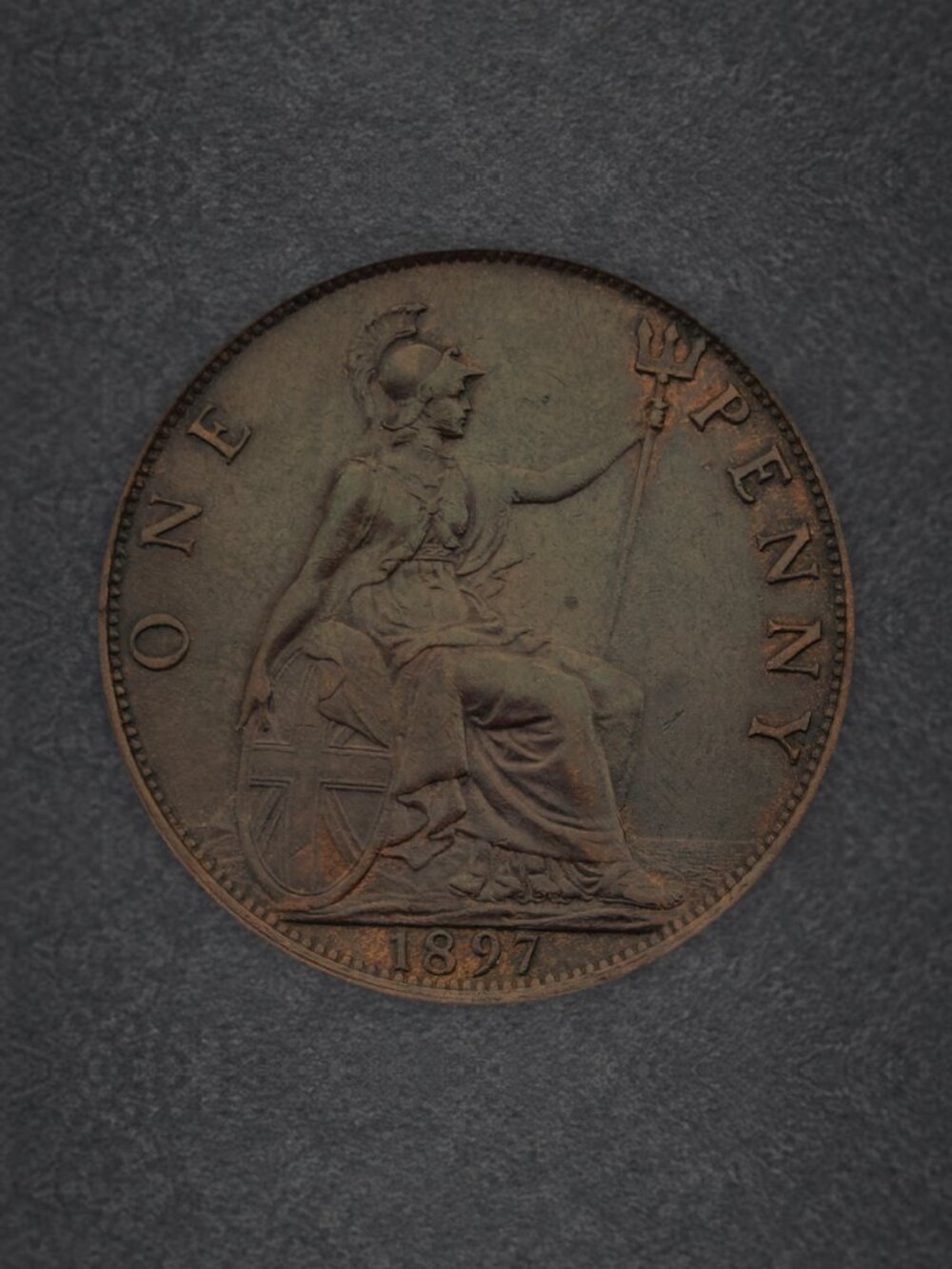 1897 Great Britain UK Large Penny Queen Victoria Bronze Coin Britannia KM 790